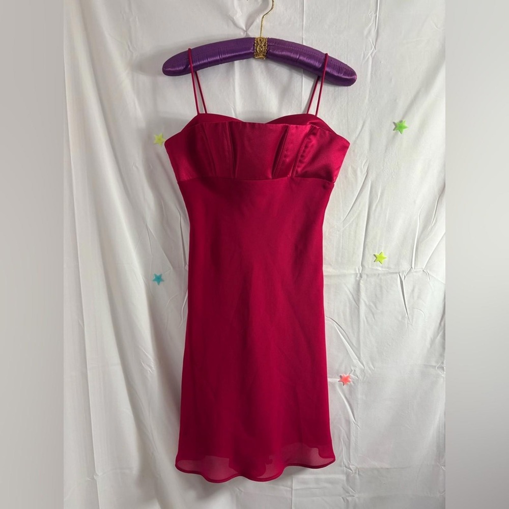 Whimsy 90s Y2K Fuchsia Pink Satin Chiffon Romantic Feminine Formal Size S